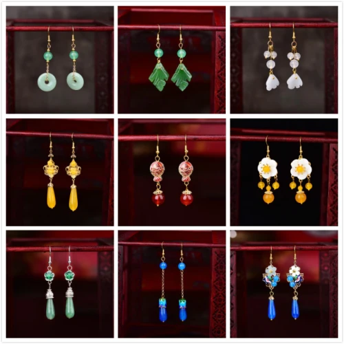 Chinese Style Hanfu Ethnic Earrings Fashion Trend Coloured Glaze Peace Buckle Long Classical Retro Eardrop Jewelry Gift