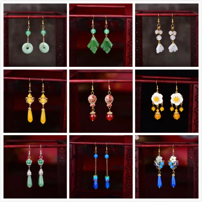 Chinese Style Hanfu Ethnic Earrings Fashion Trend Coloured Glaze Peace Buckle Long Classical Retro Eardrop Jewelry Gift