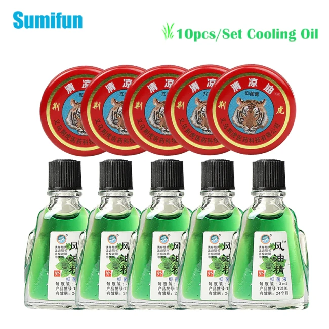 10pcs/Set Red Tiger Balm Refreshing Oil For Headache Dizziness Medicinal Cooling Oil Rheumatism Abdominal Pain Relief Ointment