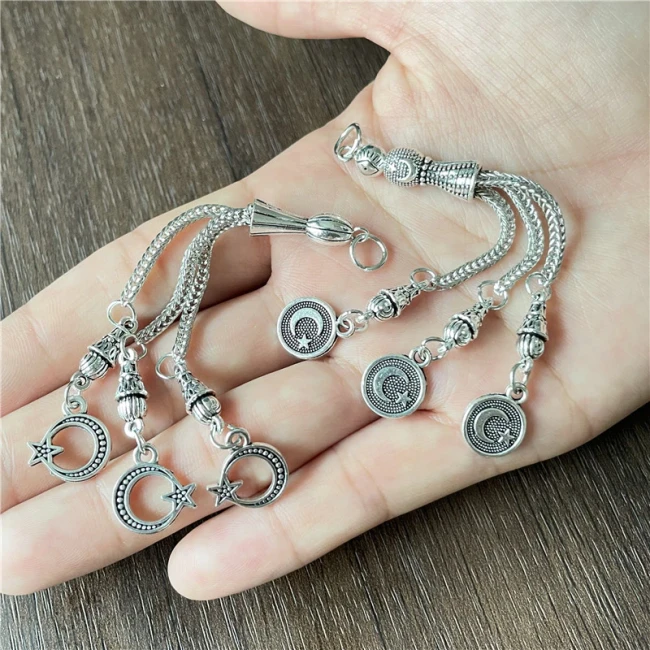 JunKang 2pcs Pop Turkey StarMoon national emblem Chinese knot Rosary Pendant DIY Handmade Bracelet Necklace Jewelry Accessories