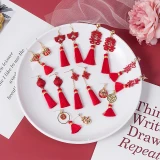 Hello Miss Festive Red Bridal Earrings Asymmetric Chinese Knot Lantern Tassel New Year Earring Fashion Women's Earrings Jewelry