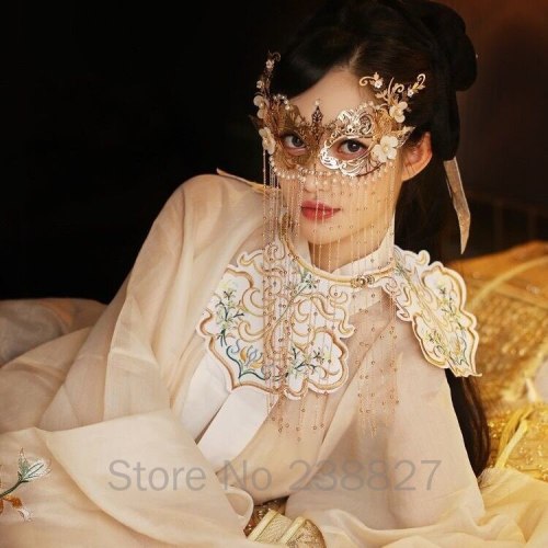 Halloween props Mask Hanfu Accessories Antique Chinese Style Half Face Tassel Cover Ancient Costume Dress Up Props Women's