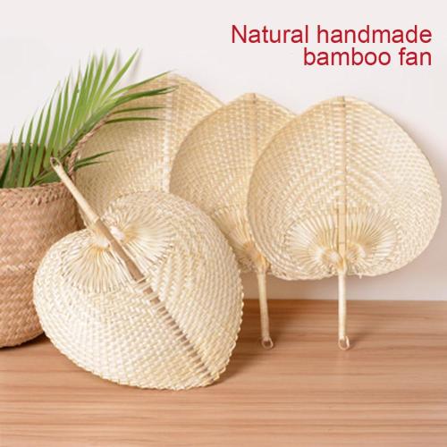 1pc Summer Cooling Fan Pure Natural Handmade DIY Heart Shaped Bamboo Woven Fan Artificial DIY Woven Cooling Fan Home Decoration