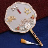 9 Style Vintage Chinese Style Mariage Wedding Fans Bamboo Bride Round White Silk Fan Home Table Decoration Hanfu