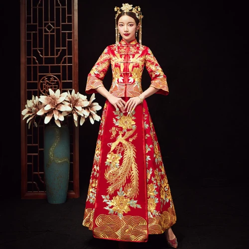 Bride Dress Wedding Dress Retro Dress Chinese Cheongsam Dress The Bride Toast Clothing Long Section