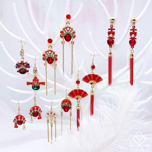 Vintage Peking Opera Earrings with Chinese Characteristics  Earrings for Women and Couple and Bride Jewelry Anniversary Gift