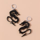 Chinese Style Mirror Surface Arcylic Dragon Earrings for Women Cool Black Gold Silver Color Twisted Animal Drop Earrings Jewelry