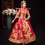 Bride Dress Wedding Dress Retro Dress Chinese Cheongsam Dress The Bride Toast Clothing Long Section