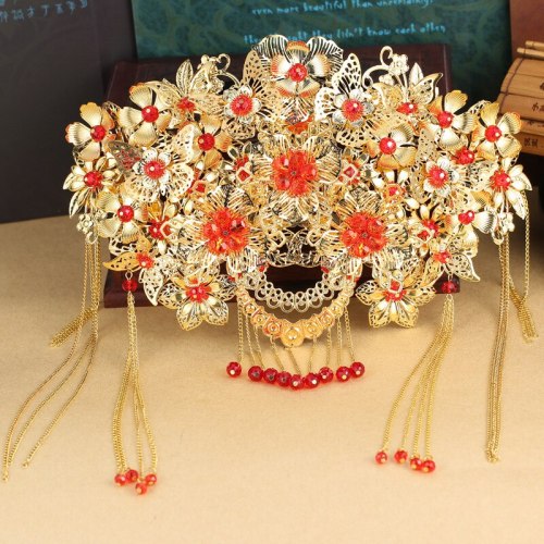 HIMSTORY Vintage Chinese Style Classical Jewelry Traditional Bridal Headdress Wedding Hair Accessory Gilding Coronet Headwear