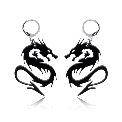 Chinese Style Mirror Surface Arcylic Dragon Earrings for Women Cool Black Gold Silver Color Twisted Animal Drop Earrings Jewelry