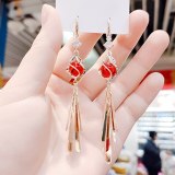 Chinese wind long tassel pendant Vintage Stud Earrings Elegant exquisite Prevent Allergy Women's Earrings Personality Trend
