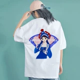 Over Size Pecking Opera Short-sleeved T-shirt Loose Summer Chinese Style  Top Clothing Women   Plus Size  Tees