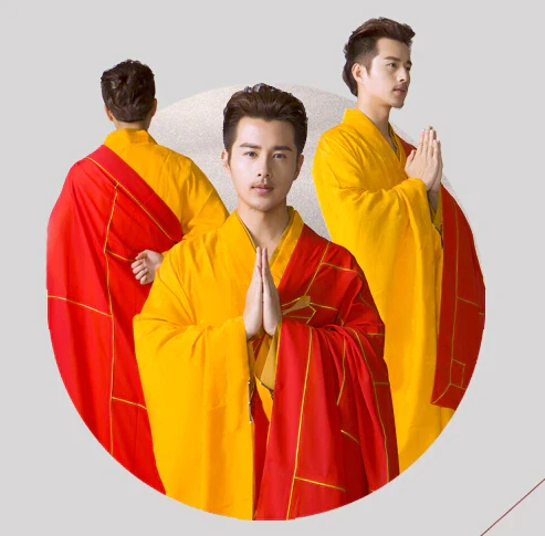 Halloween costume Buddhist Monk Robes High Quality Shaolin Men Robe Chinese Famous Brand Buddhist Monk Cassock Clothes Abbot Bonze Tang Costumes