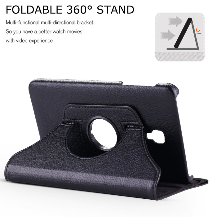 For Samsung Galaxy Tab А11 (8.7 ) SM-X133  Leather w/ Strap 360 Rotating Stand Cover-Black