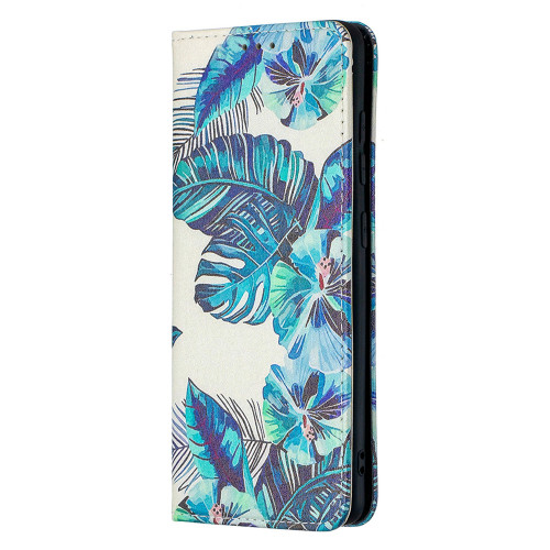 For Samsung Galaxy A51 Leather Magnetic Case - Blue Leaf