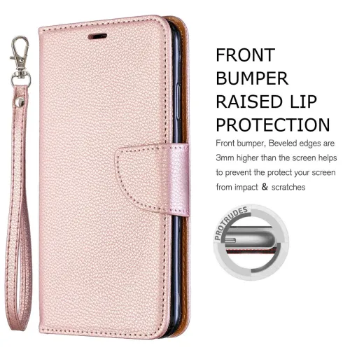 For iPhone XR Leather Vintage Case - Rose Gold