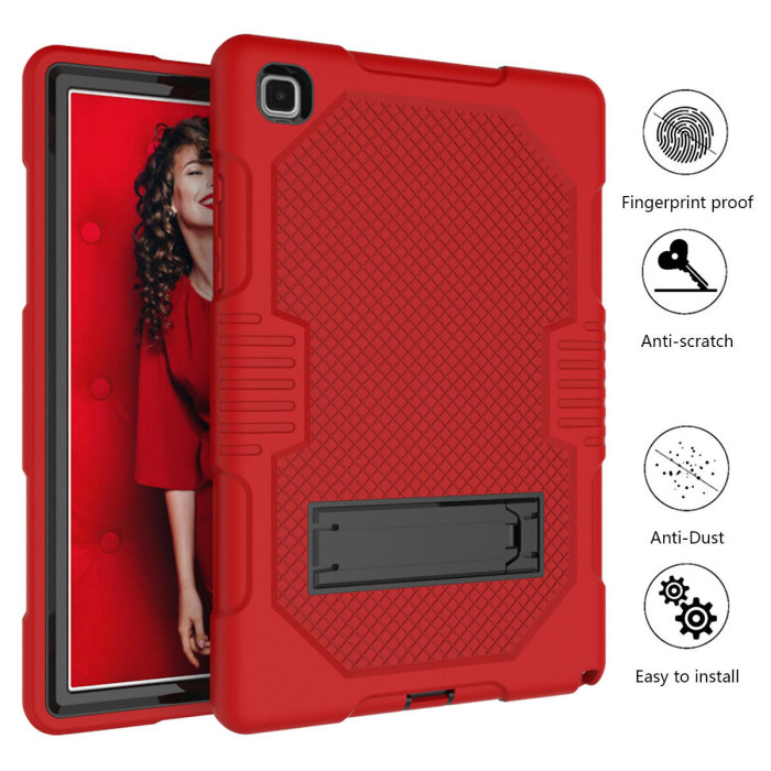For Samsung Tab A7 10.4 2020  Silicone Hybrid Shockproof Stand Cover - Red/Black