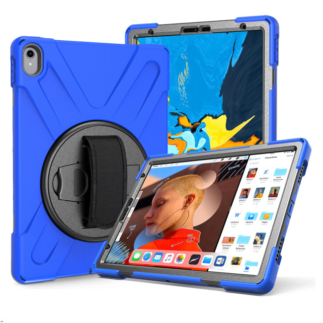 For iPad mini 4 2015 Rugged Bumper Hold Strap Stand Pencil Holder Cover- Blue