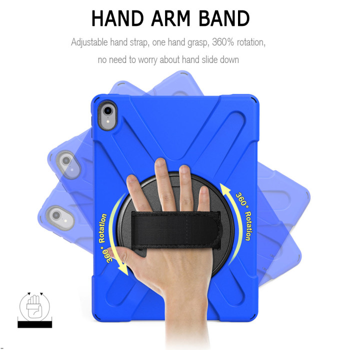 For iPad mini (2024) Rugged Bumper Hold Strap Stand Pencil Holder Cover - Blue