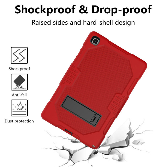 For Samsung Galaxy Tab А11 (8.7 ) SM-X133 Silicone Shockproof Stand Cover - Red/Black