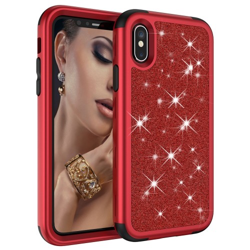 For iPhone X Silicone Armor Case - Red