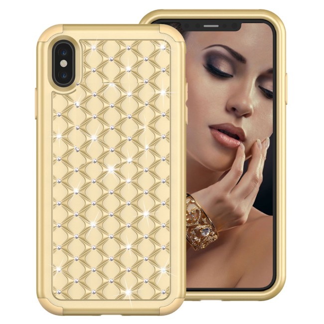 For iPhone 17 Pro Hybrid Diamonds Case - Gold