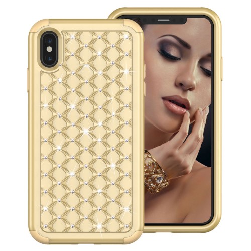 For iPhone XS Hybrid Diamonds Case - Gold