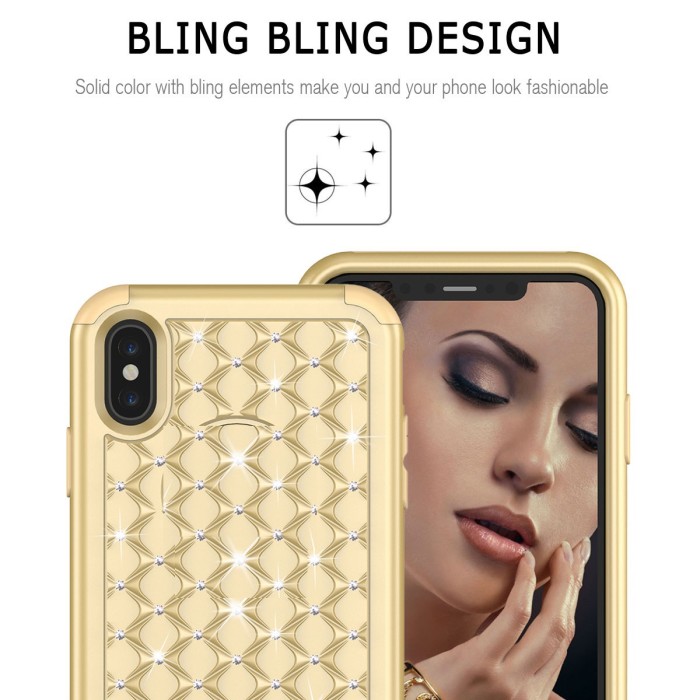 For iPhone XS Hybrid Diamonds Case - Gold
