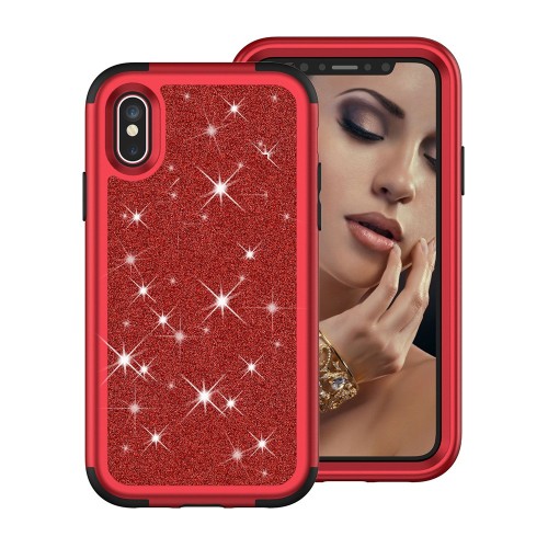 For iPhone X Silicone Armor Case - Red
