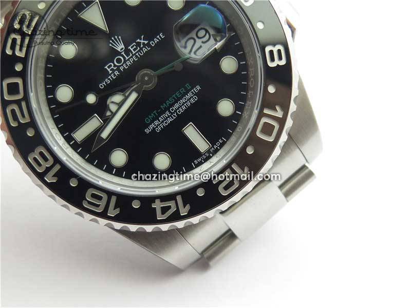 GMT Master II 116710LN Black Ceramic 316L Steel ROF Best Edition Black Dial  on SS Bracelet