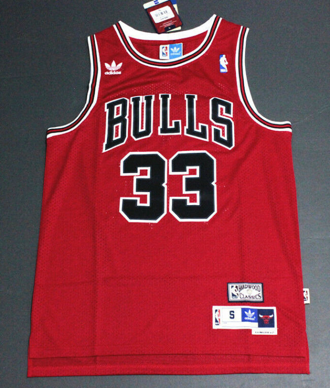 Retro Scottie Pippen #33 Chicago Bulls Basketball Trikot Genäht Rot