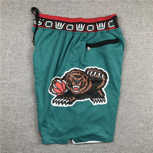 Retro Memphis Grizzlies Basketball Shorts Green Stitching