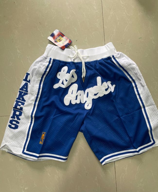 Retro 96 97 Los Angeles Lakers City Edition Gold Label Blue Basketball Shorts