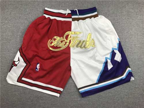 Retro 1997 Finals Chicago Bulls Jazz Double Color Block Basketball Stitched Shorts