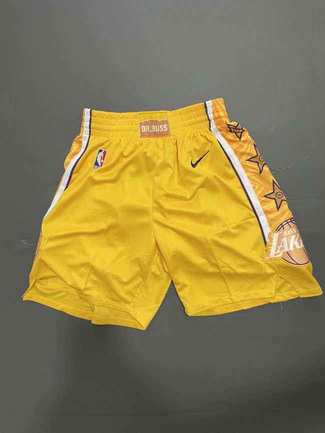 Los Angeles Lakers City Edition Basketball Shorts Stitched Yellow