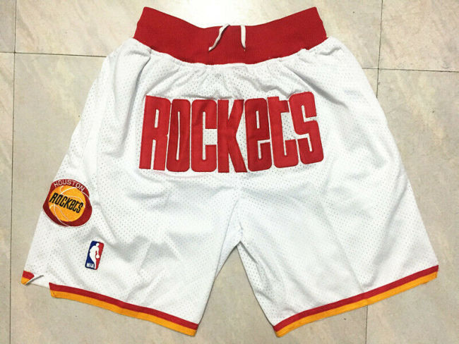 Houston Rockets Basketball Stitched Shorts Retro White