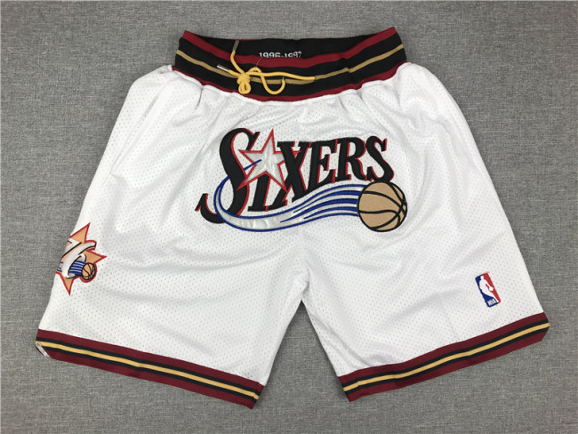 Retro 96 97 Philadelphia 76ers Basketball Shorts White Stitching