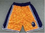 Hot Sale Los Angeles Lakers Co-branded Bape Basketball Shorts Stitched Yellow