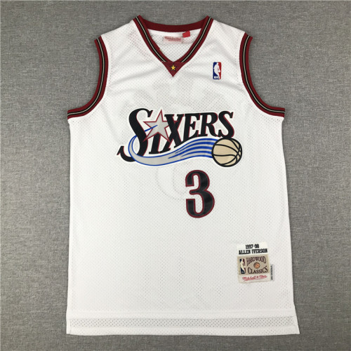 Retro96 97 White Alan Iverson #3 Philadelphia 76ers  Basketball Jersey Sports Shirt Tops