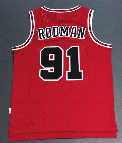 Vintage Red Dennis Rodman #91 Chicago Bulls Basketball Jersey Sports Shirt Tops