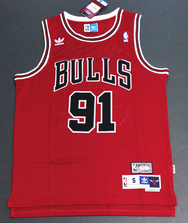 Vintage 1998 Red Dennis Rodman #91 Chicago Bulls Basketball Jersey Sports Shirt Tops