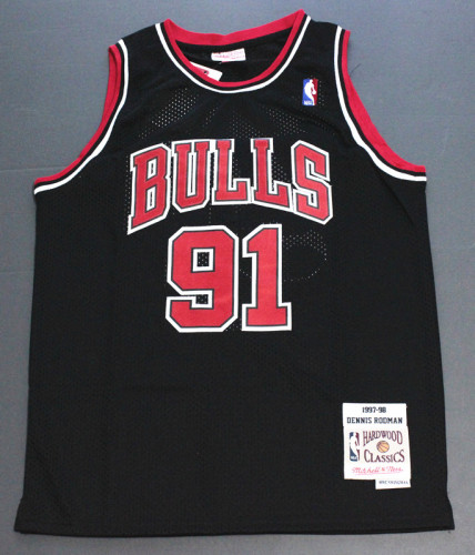 Vintage 1998 Black Dennis Rodman #91 Chicago Bulls Basketball Jersey Sports Shirt Tops