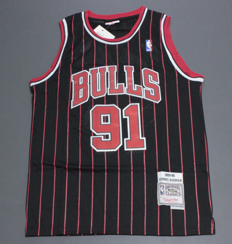 Retro 95 96 Blue Label Black Stripes Dennis Rodman #91 Chicago Bulls Basketball Jersey Sports Shirt Tops