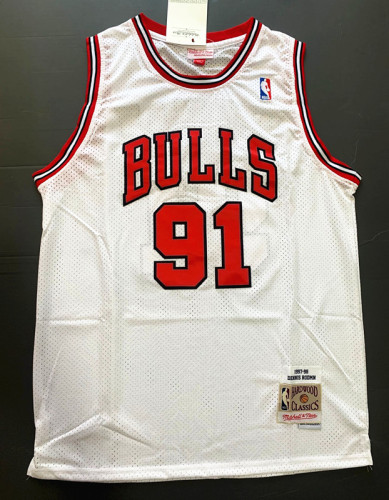 Vintage 1998 White Dennis Rodman #91 Chicago Bulls Basketball Jersey Sports Shirt Tops