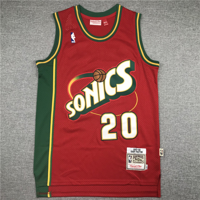 Vintage 97 98 Red Gary Payton #20 Seattle SuperSonics Basketball Jersey Sports Shirt Tops