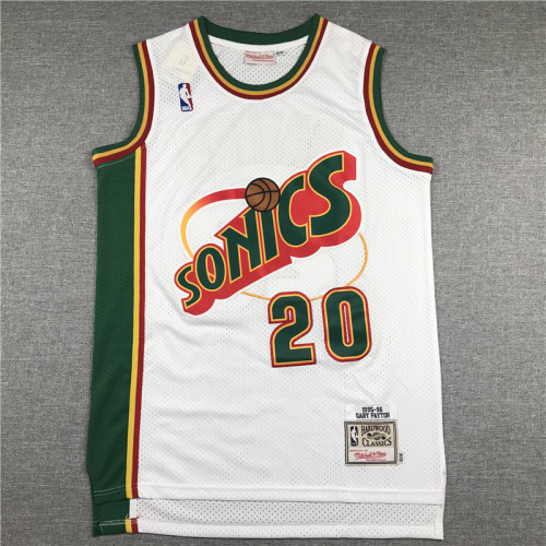 Vintage 95 96 White Gary Payton #20 Seattle SuperSonics Basketball Jersey Sports Shirt Tops