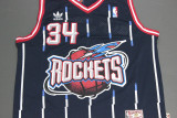 Retro Black Stripes Hakeem Olajuwon #34 Houston Rockets  Basketball Jersey Sports Shirt Tops