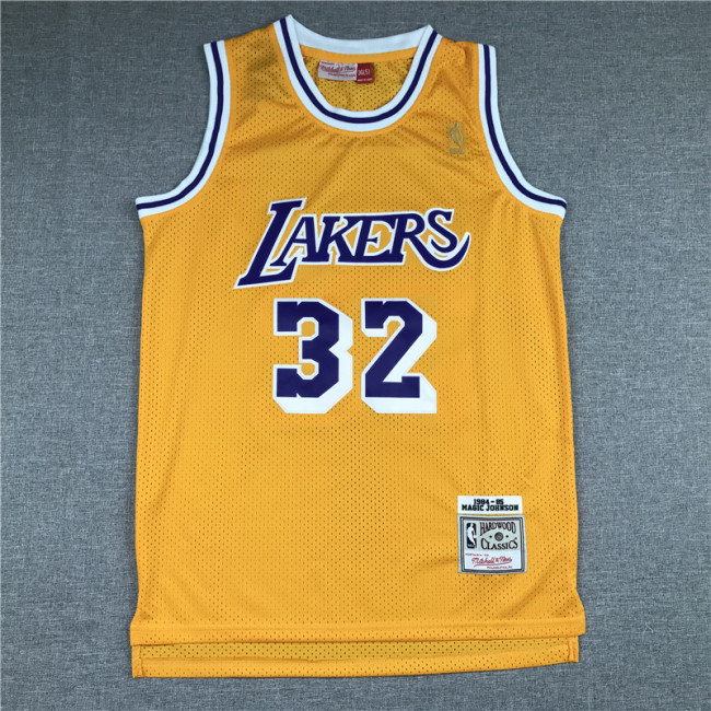 Vintage 84 85 Gold Label Yellow Earvin Johnson #32 Los Angeles Lakers Basketball Jersey Sports Shirt Tops