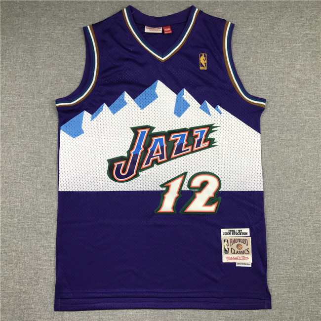 Vintage 96 97 Gold Label Purple John Stockton #12 Utah Jazz Basketball Jersey Sports Shirt Tops 