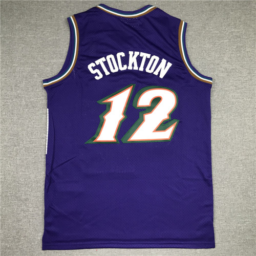 Vintage 96 97 Gold Label Purple John Stockton #12 Utah Jazz Basketball Jersey Sports Shirt Tops 